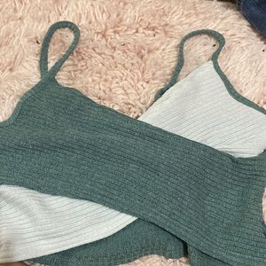 green and white cross over crop top
